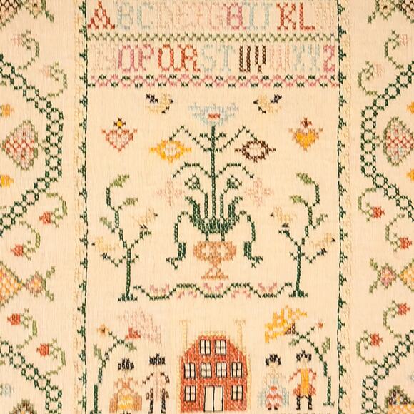 Vintage 1960s Handmade Cross-Stitch Needlework ABC Friendship Sampler Dated 1966 - Picture 2 of 11